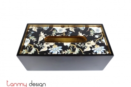 Black tissue box with crane pattern with 2 edges inside 24*12*9 cm